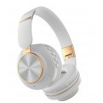 Wholesale Gold Chrome Fashion Bluetooth Wireless Foldable Headphone Headset with Built in Mic for Adults Children Work Home School for Universal Cell Phones, Laptop, Tablet, and More (White)